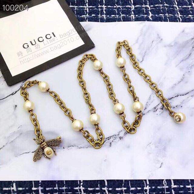 GUCCi飾品 古馳最新專櫃火爆款 走秀款 Gucci蜜蜂珍珠項鏈 腰鏈  zgbq1102